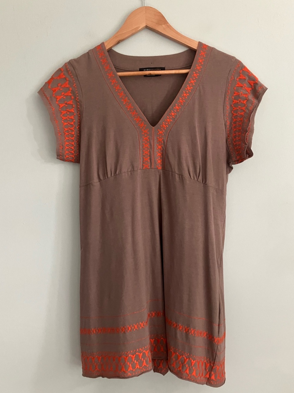 BCBG Light Brown and Orange Cotton Embroidered Tunic Size XL (Like a M)